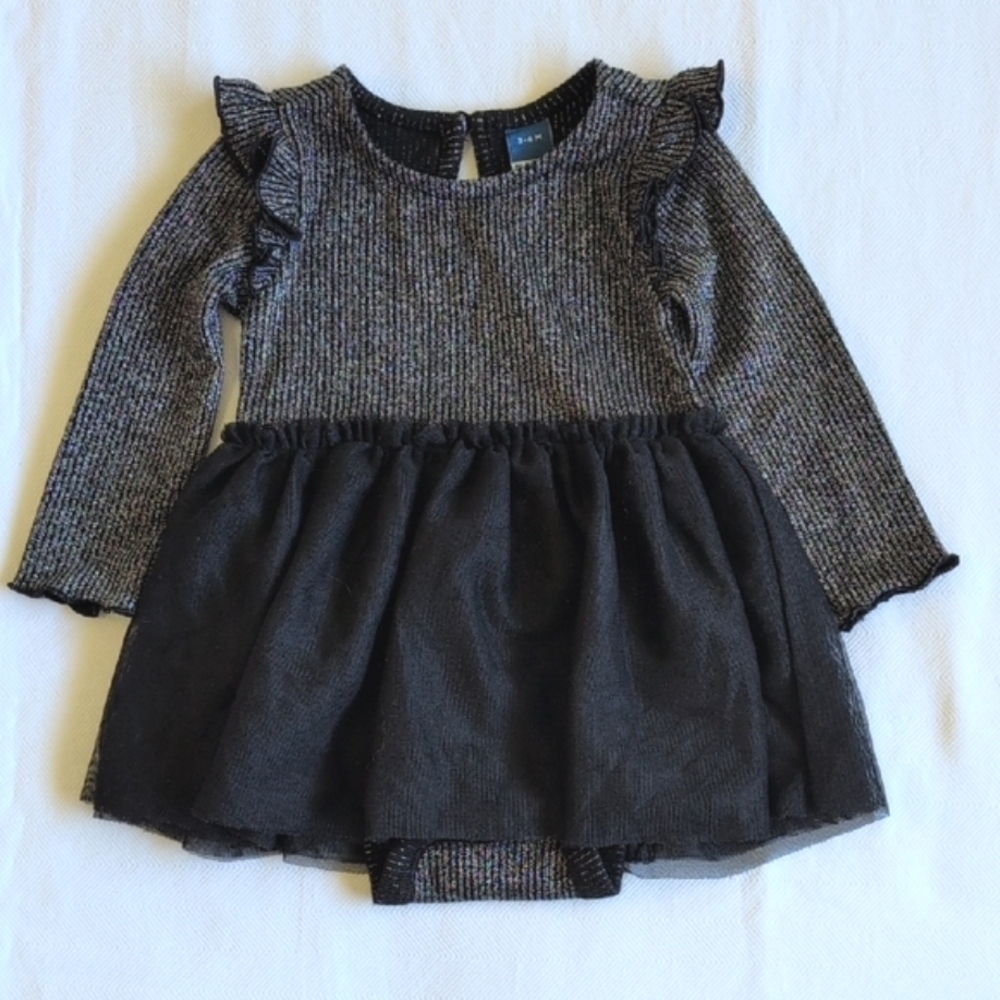 old navy black metallic ribbed tutu bodysuit dress 3-6 months baby girl